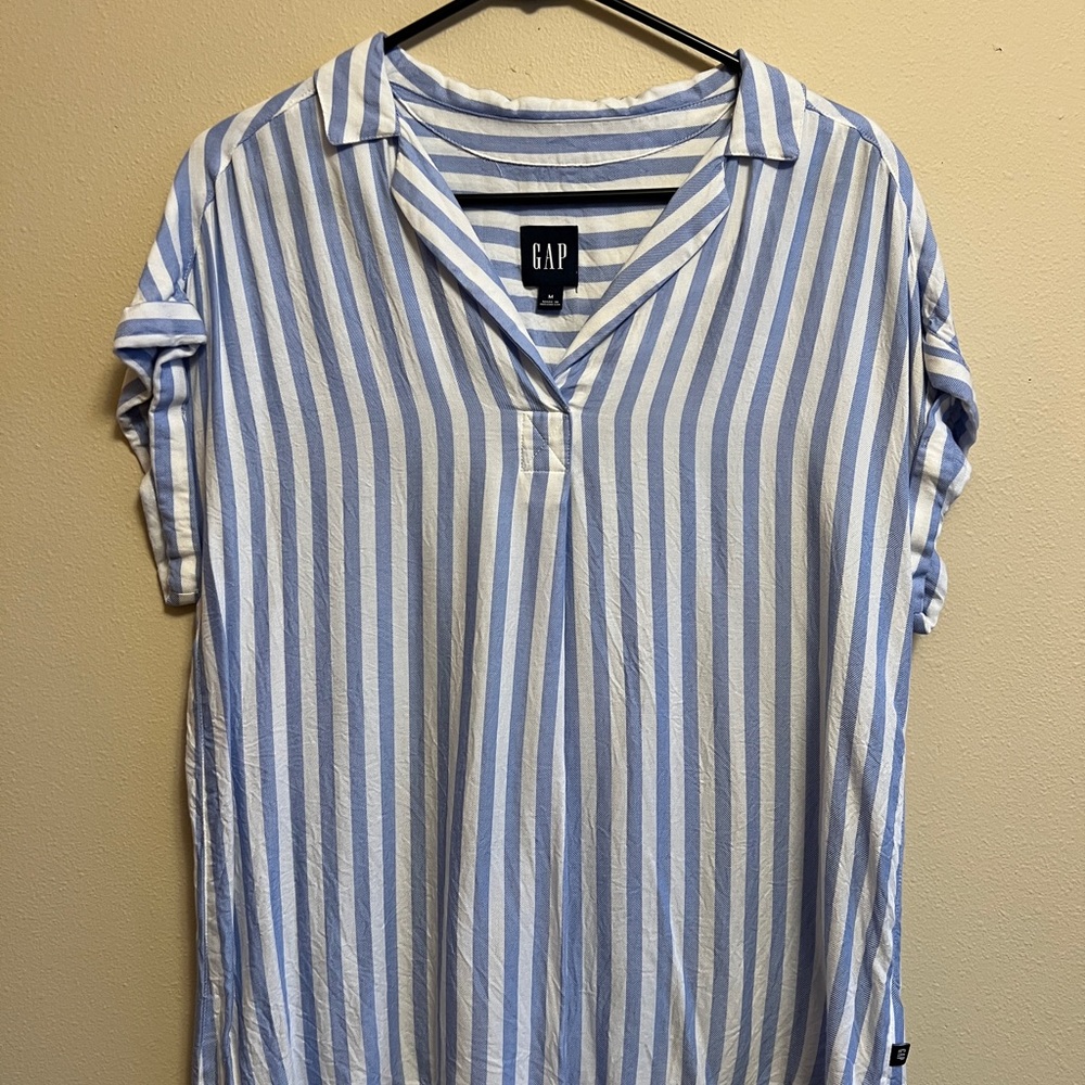 GAP Light Blue and White Striped Top